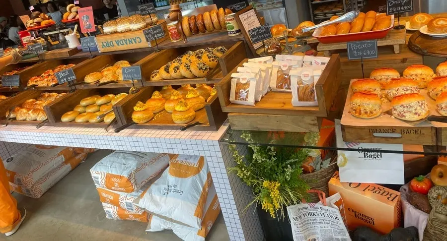 Close-up of bagels on display