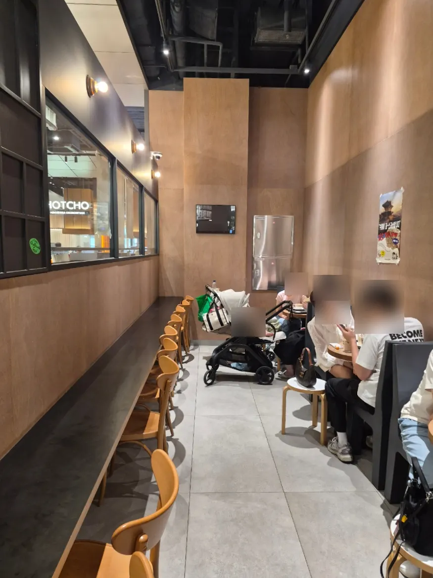 Clean, modern café seating area