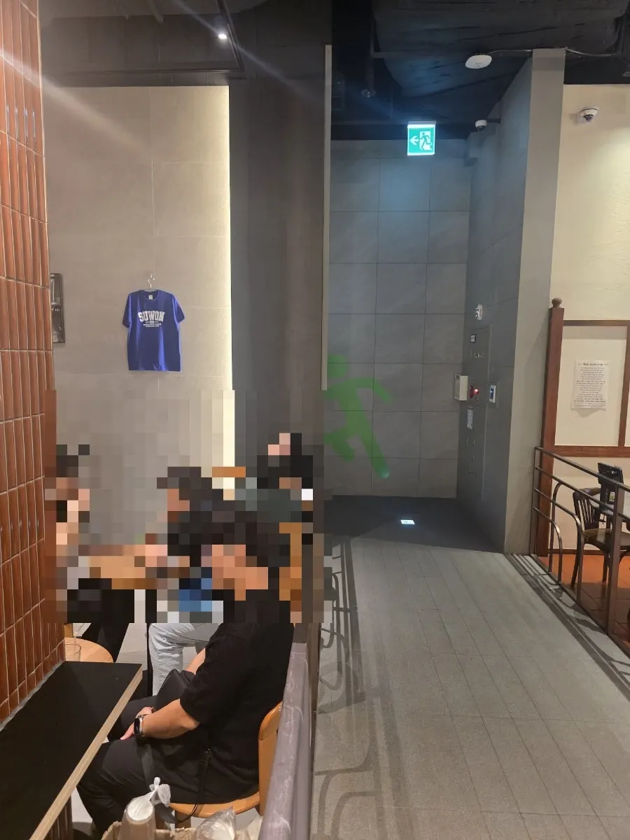 Interior lighting and seating layout of the café