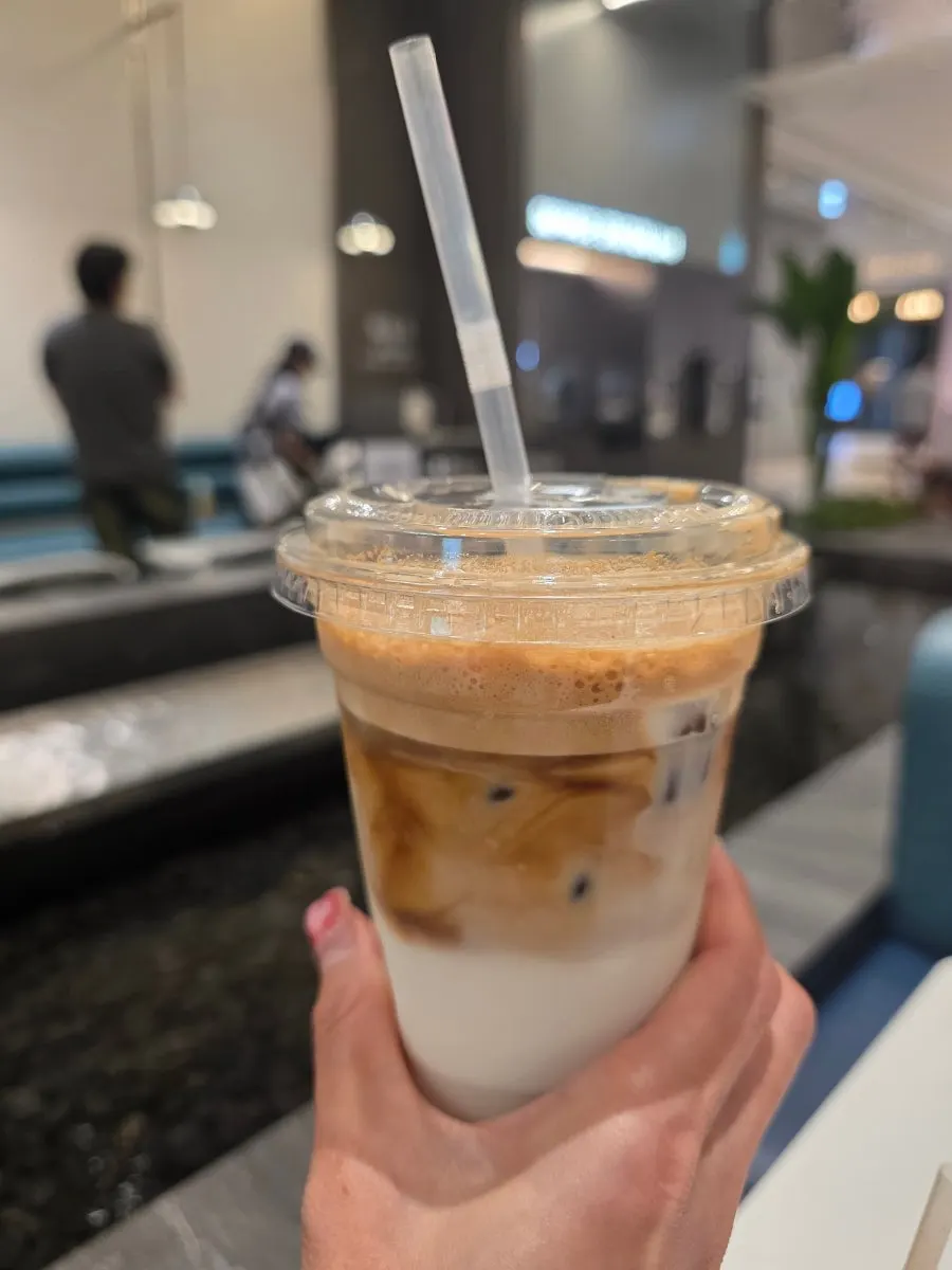 Coconut coffee enjoyed in the Starfield underground food court