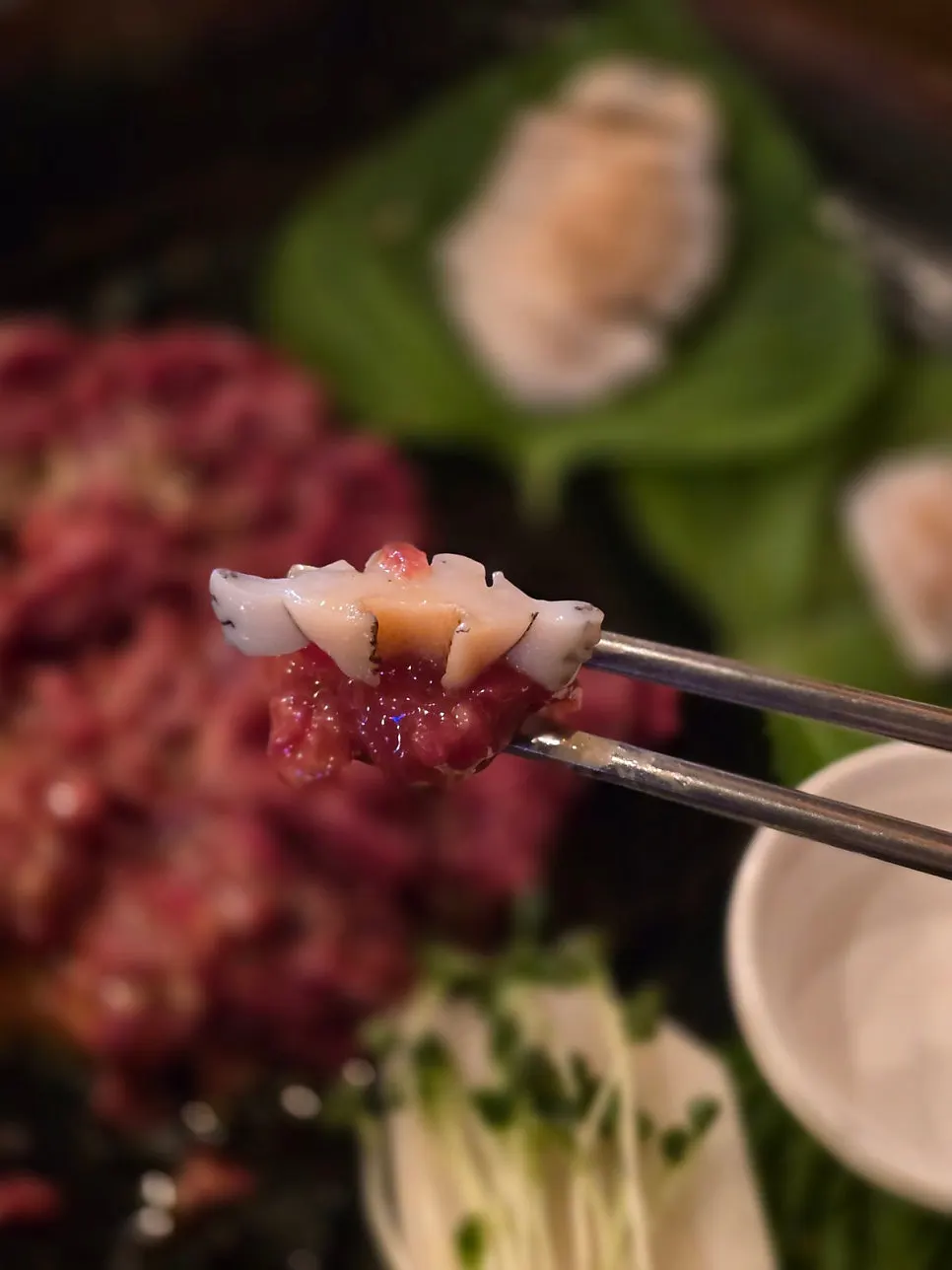 Prepared live abalone sashimi