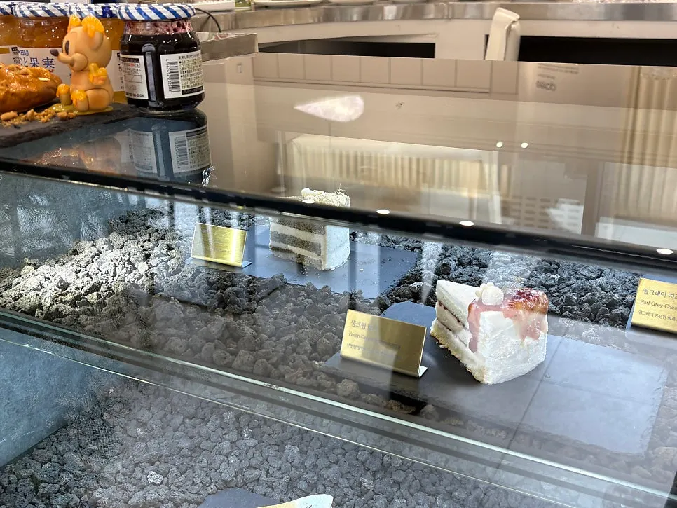 Assorted cakes inside the showcase