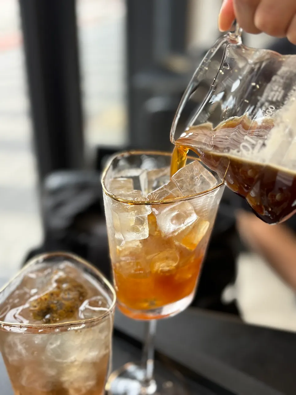 Peach chamomile tea and iced Americano