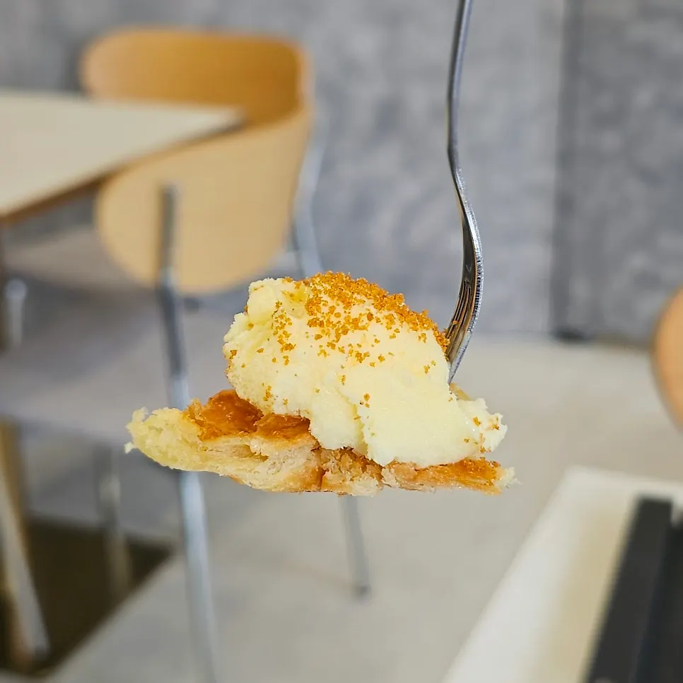 Cross-section of the croffle with melting ice cream
