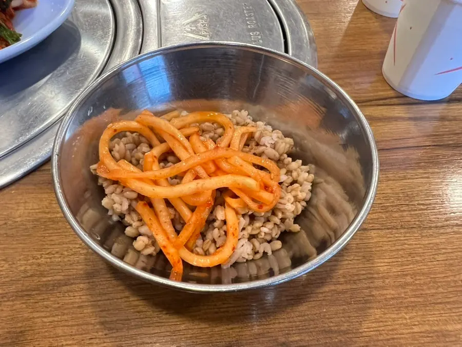 Bowl of complimentary barley rice