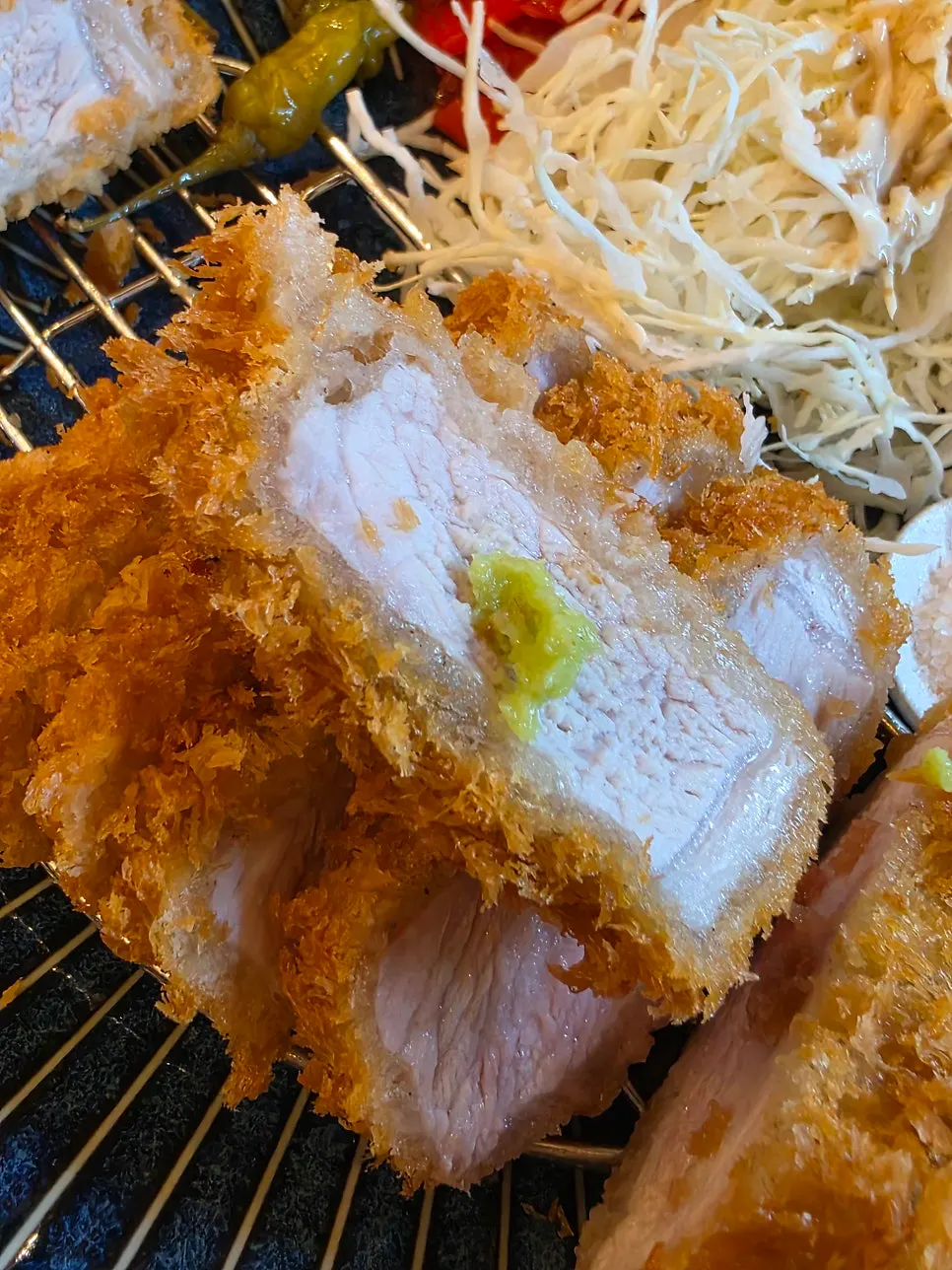 Close-up of rosu katsu's crispy batter