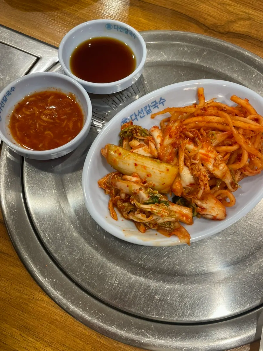 Kalguksu and pancake dishes ordered for the group