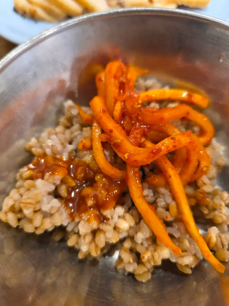 Barley rice with sesame oil and gochujang