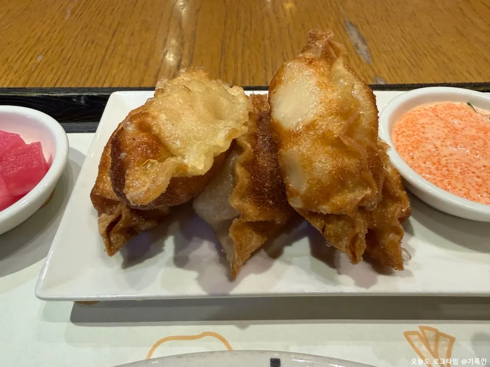 A plate of five mentaiko gyoza