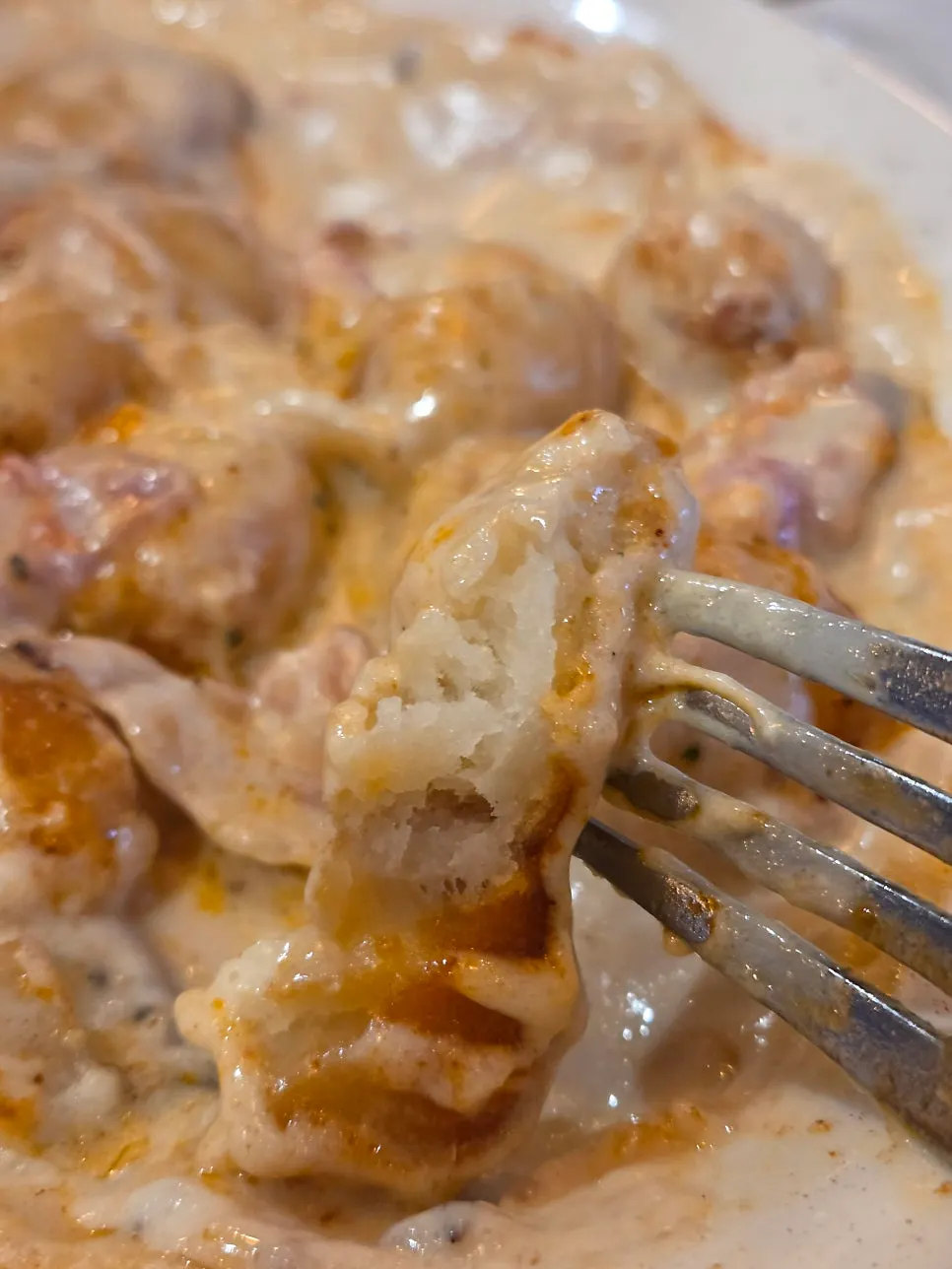 Picking up a piece of gnocchi