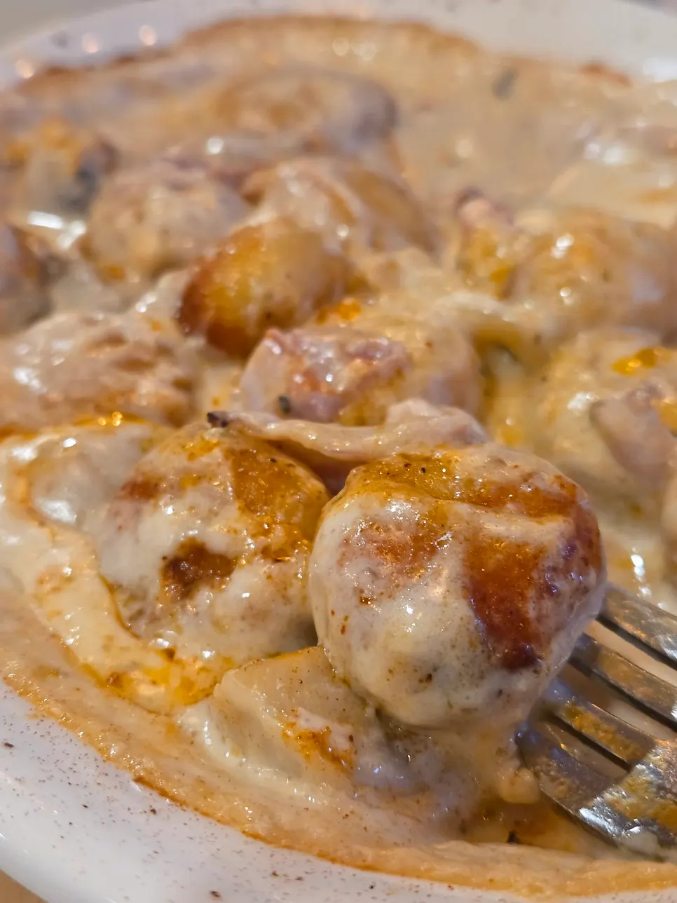 Close-up of the soft potato gnocchi