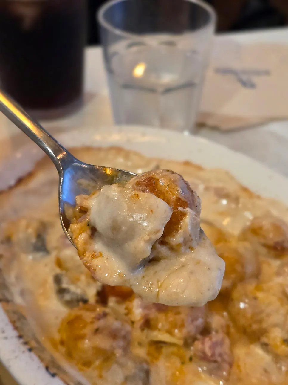Gnocchi coated in thick cream sauce