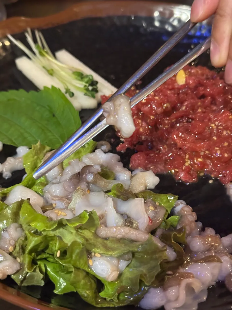 살아 움직이는 산낙지 접시