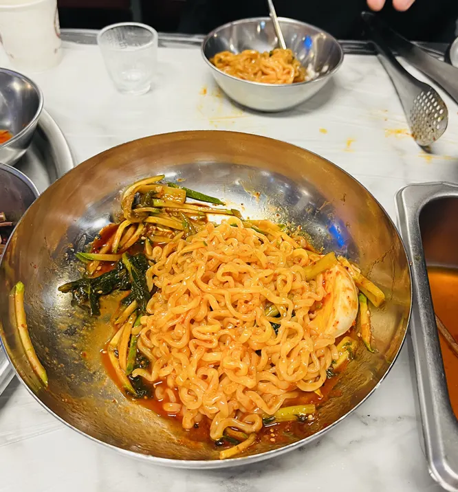 Taejang bibim noodles ordered as a side dish