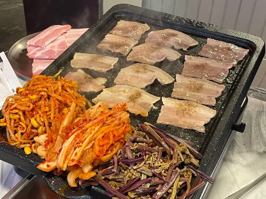 Skillet fried rice after a frozen pork belly meal