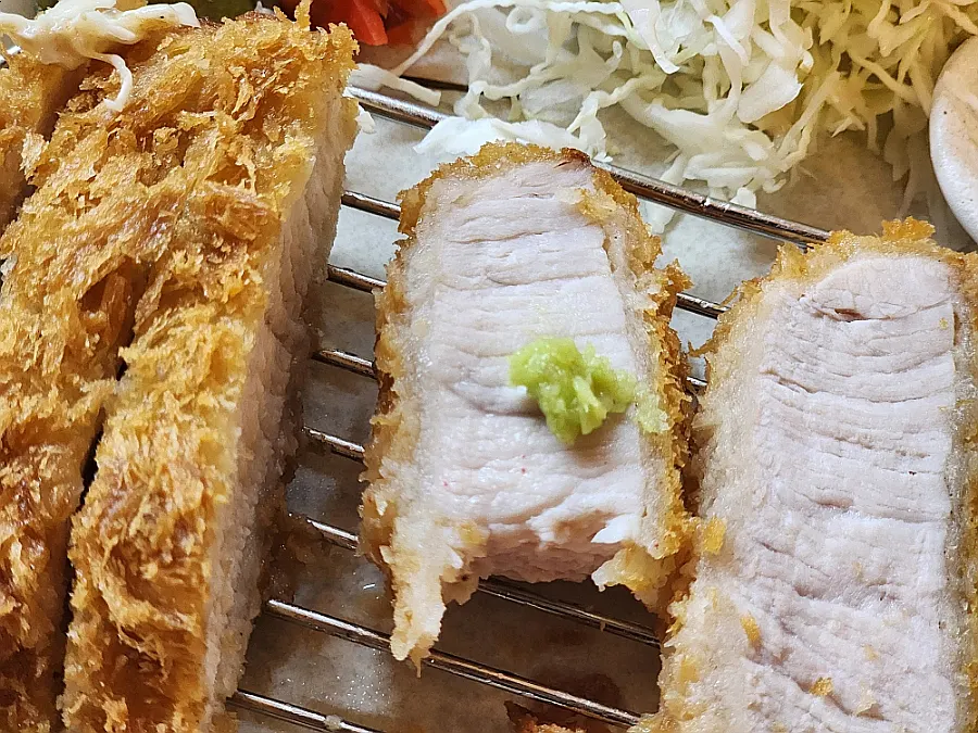 Loin katsu topped with wasabi