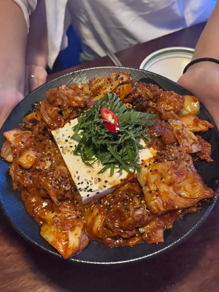 Steamed rice topped with Spam