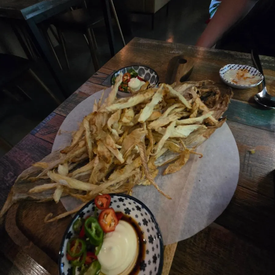 Dried pollack strips piled up like a mountain