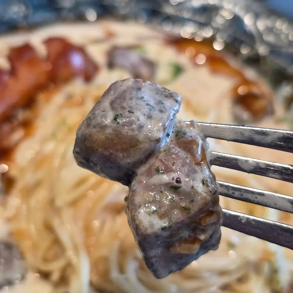 Close-up of glossy chop steak