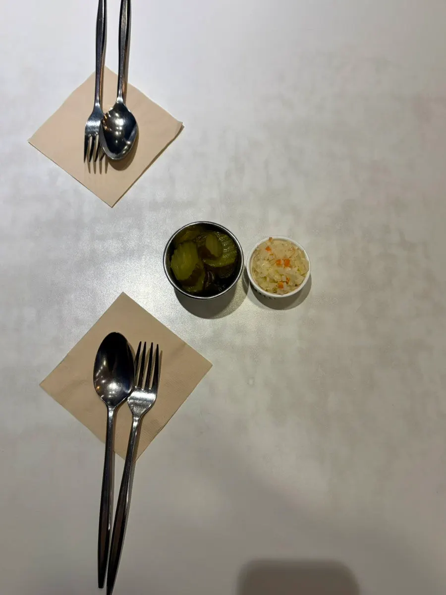 Pickles and cutlery taken from the self bar