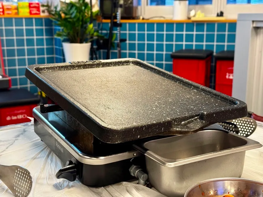 Table grill ready for cooking pork belly
