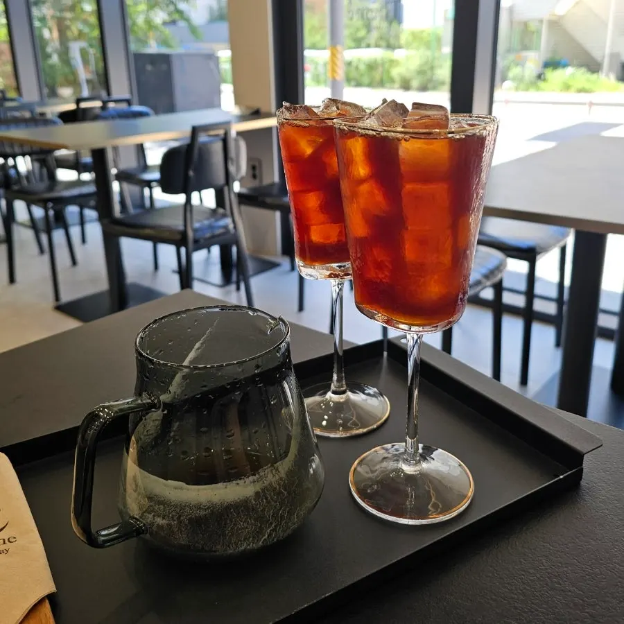 Ice glass and hand-drip coffee served separately