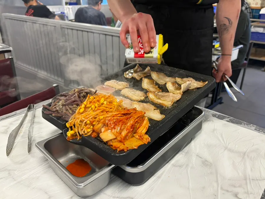 Thin frozen pork belly cooking quickly