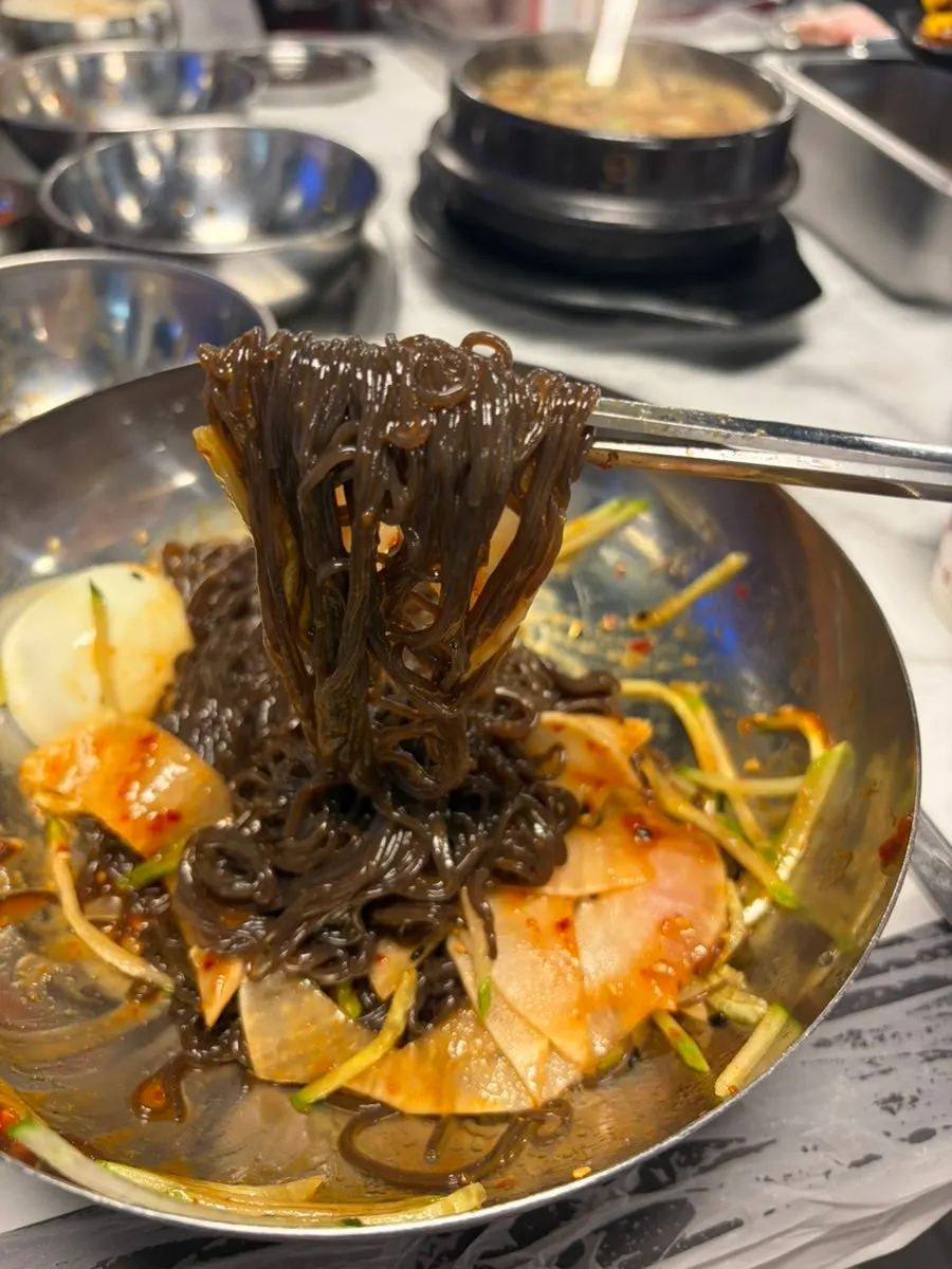 Bibim naengmyeon served with broth