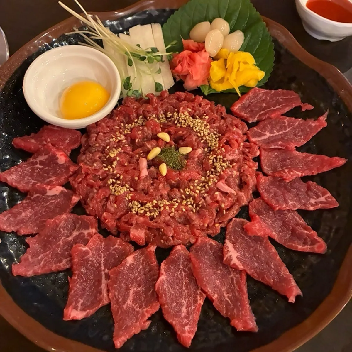 Hanwoo yukhoe combo with yukhoe and beef sashimi together