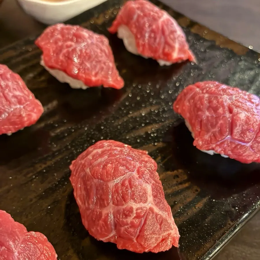 Table with yukhoe and hanwoo sushi together