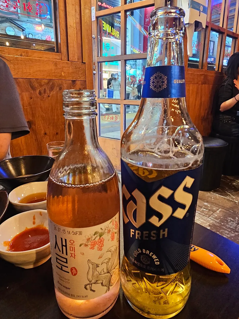Saero omija soju enjoyed with the live octopus hanwoo yukhoe