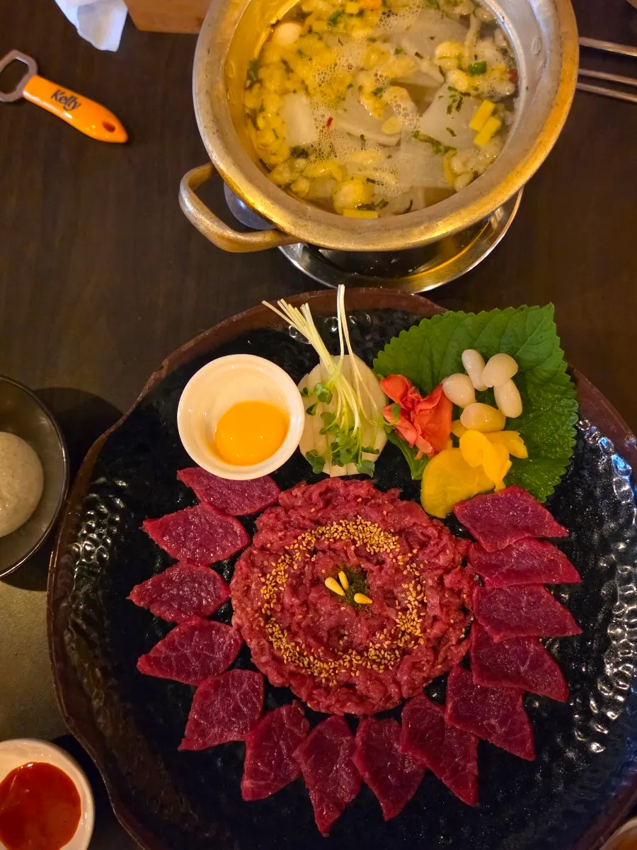 Korean beef tartare platter with tartare and sashimi