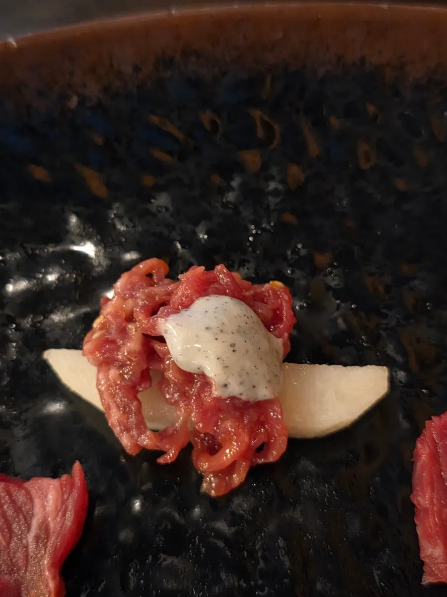 Tartare with Asian pear and radish sprouts