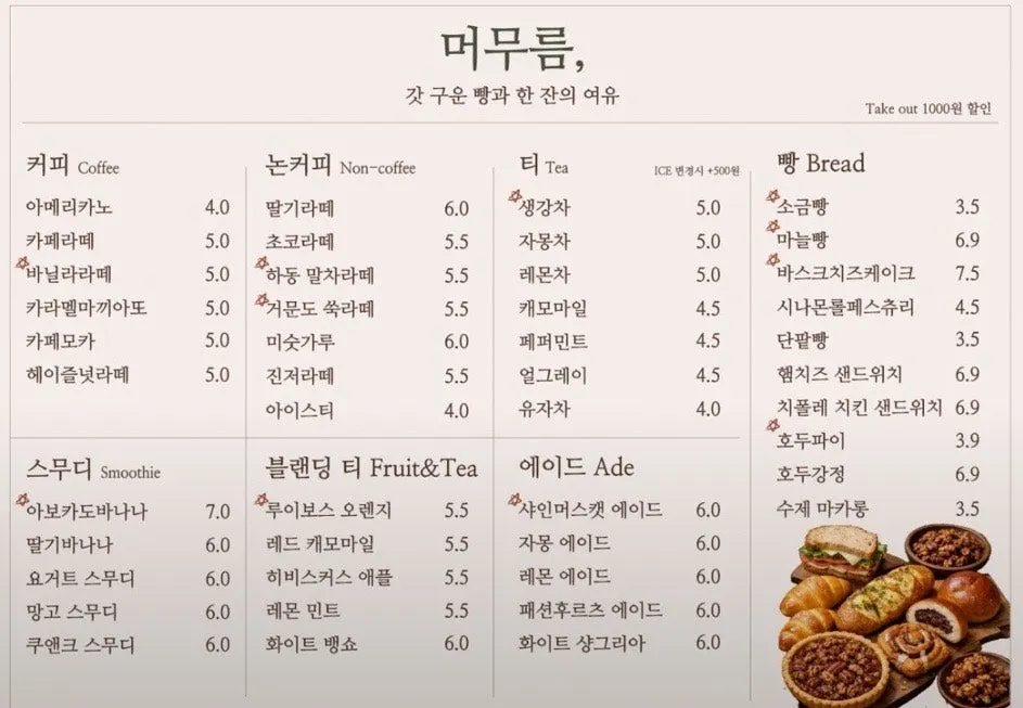 Café Meomureum drink menu