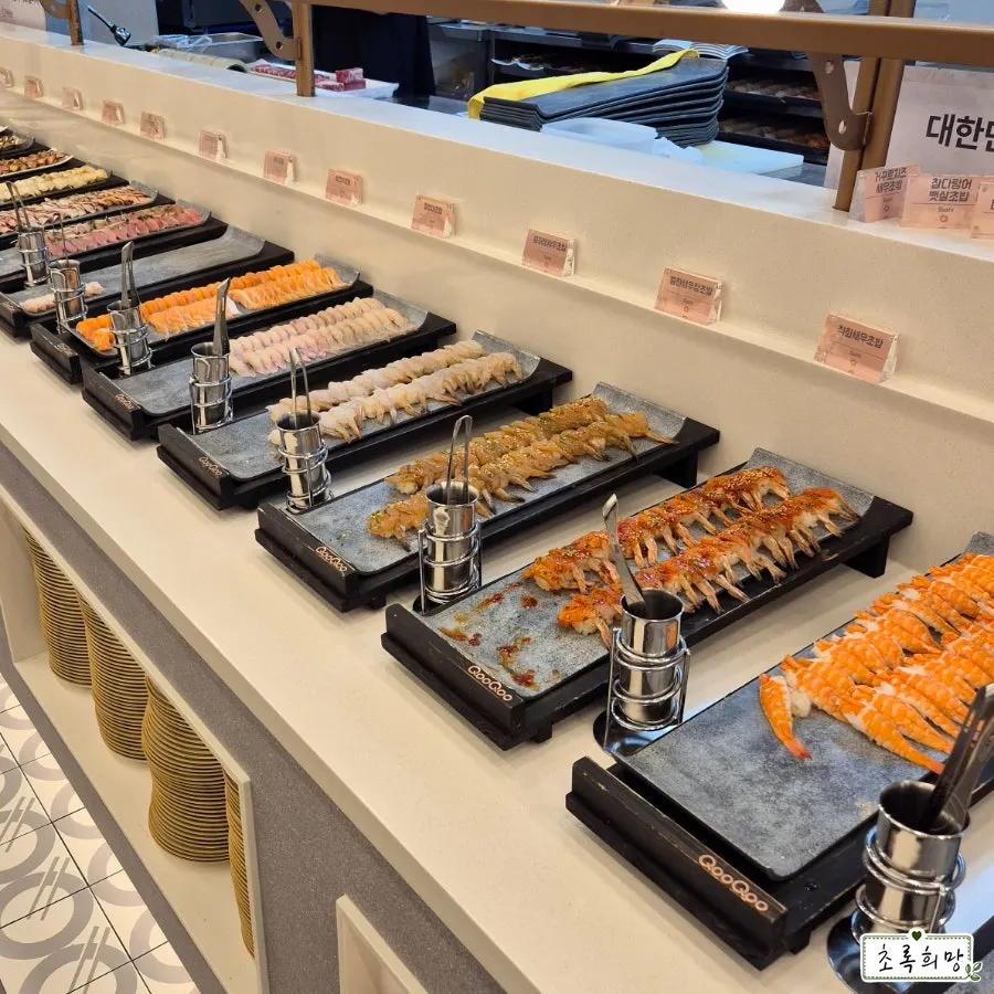Area for serving sushi buffet dishes