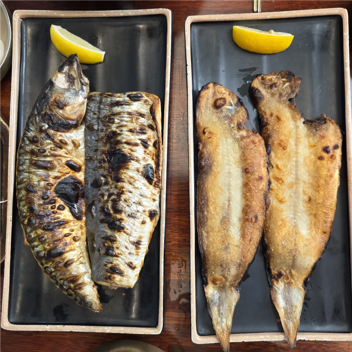 A meal spread with mackerel, Spanish mackerel and bakdae together