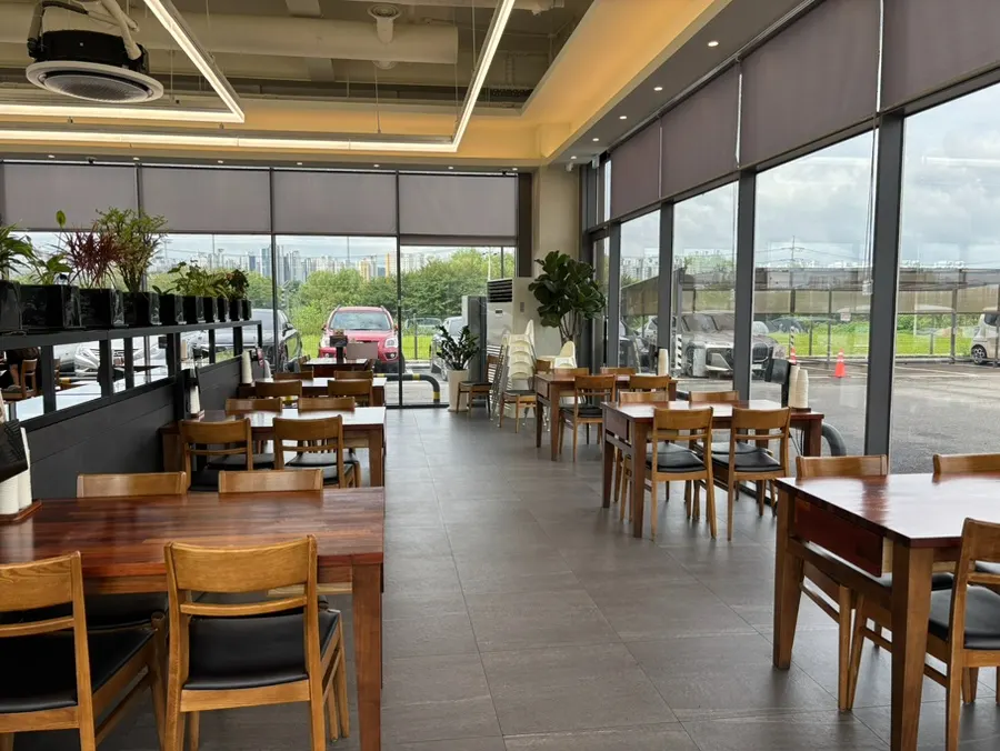 Restaurant tables with generous spacing