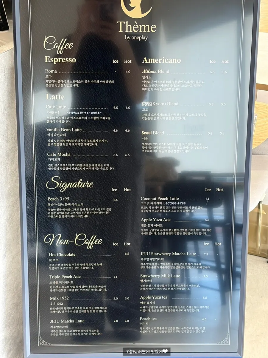 Café menu board displayed near the counter