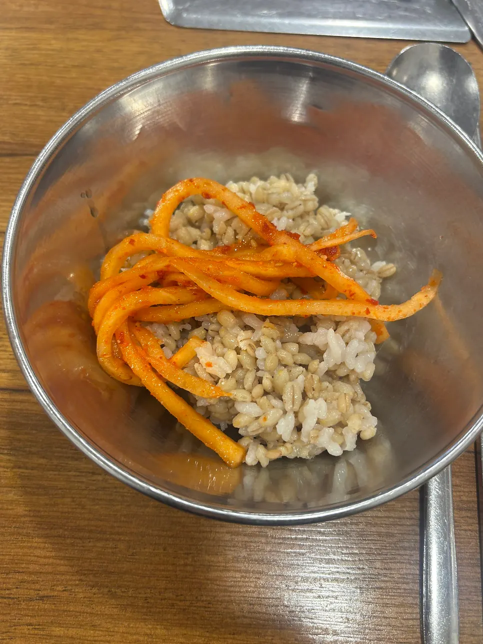 A full table setting at a kalguksu restaurant