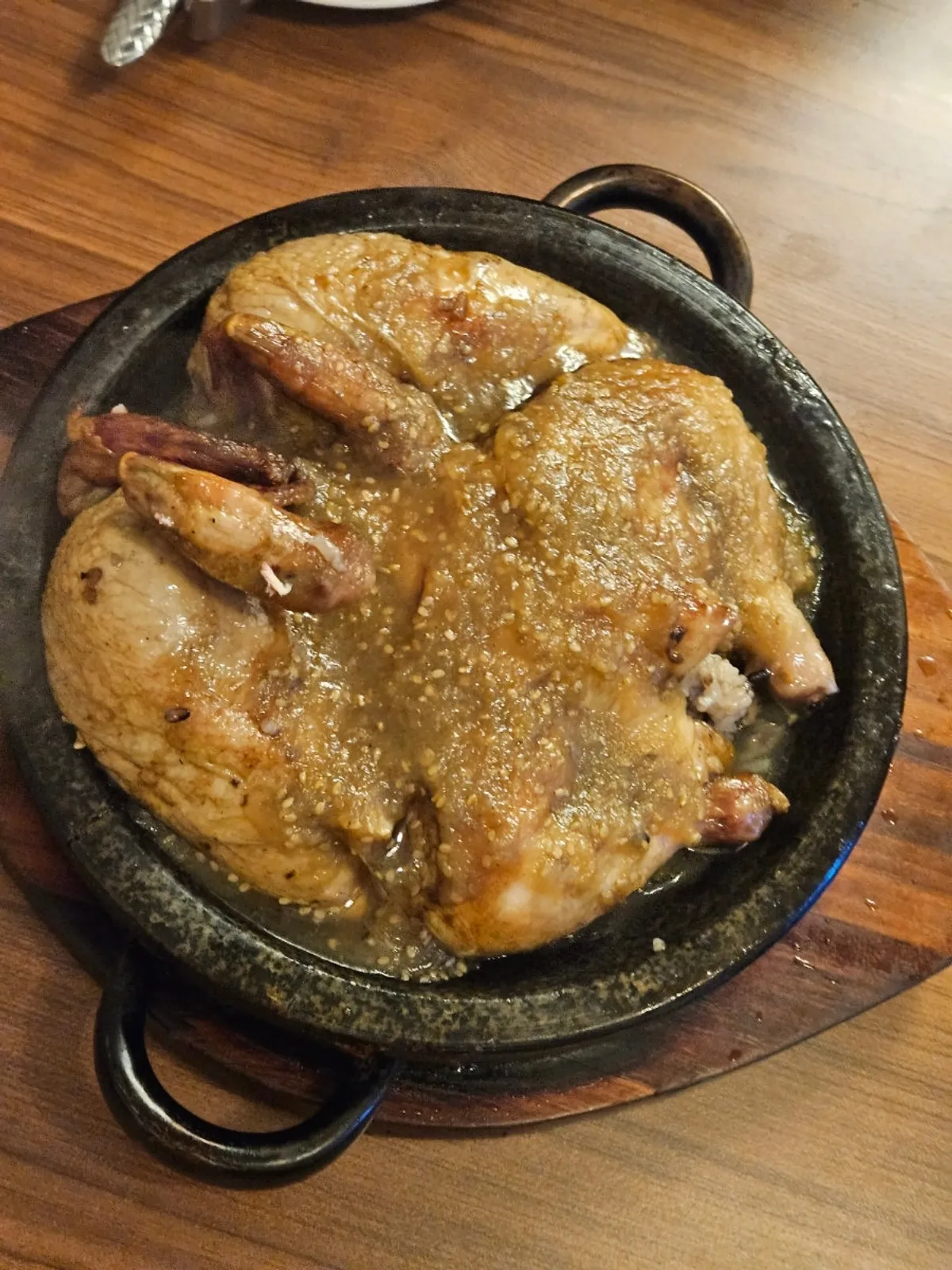 Suwon galbi-sauce wood-fired whole chicken and scorched rice