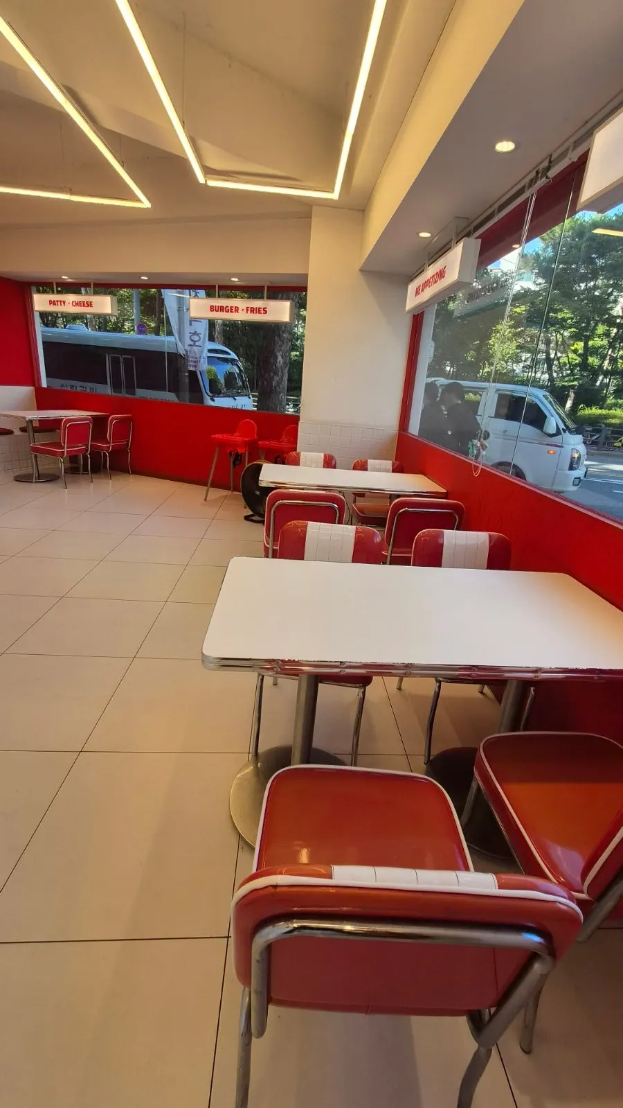 Table and chair layout at 666 Burger Main Branch