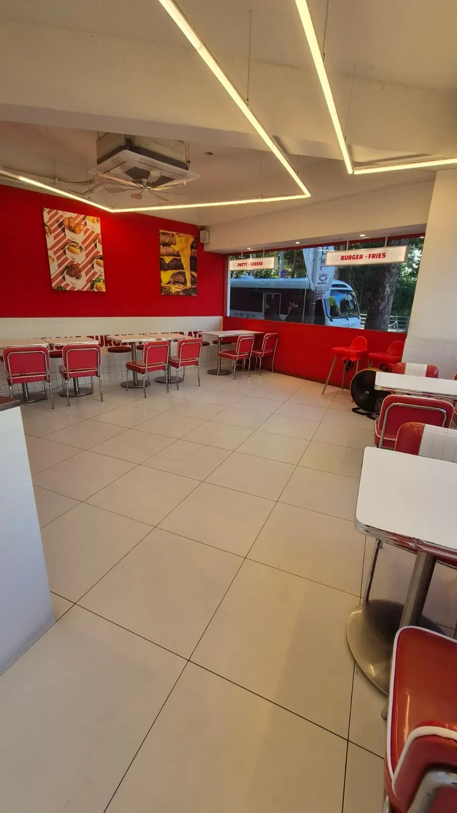 Hall spacious enough for groups at 666 Burger Main Branch