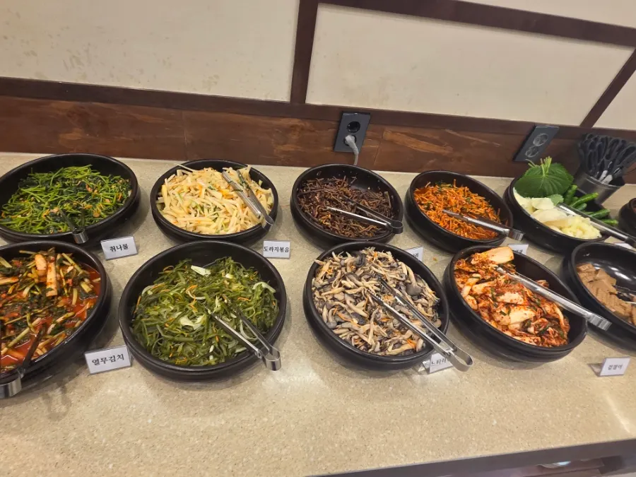 Various namul side dishes eaten with barley rice