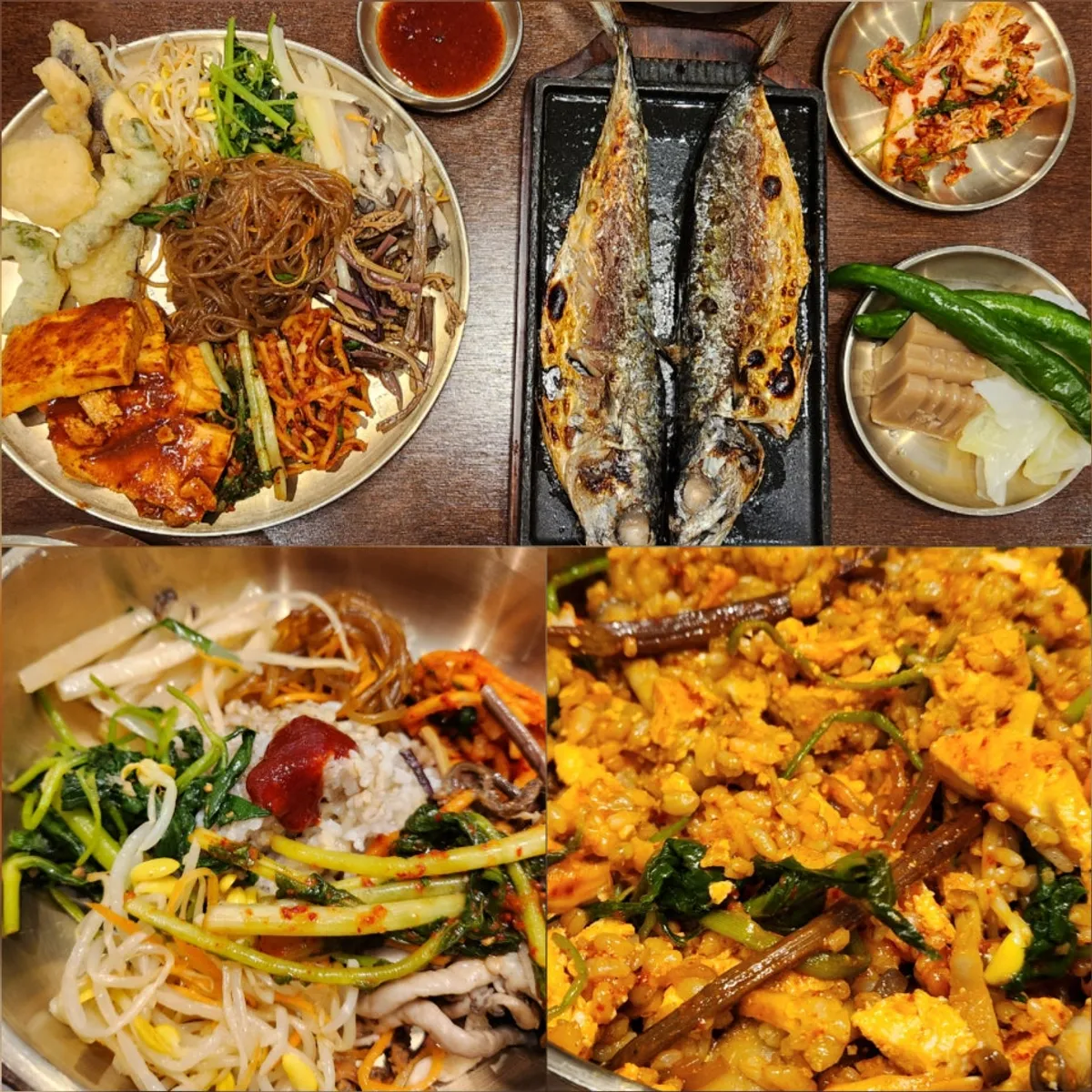 Square photo of a full barley rice spread at Boriook Main Branch, Suwon