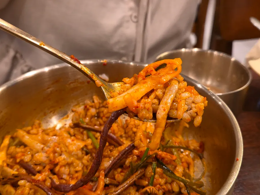 Refilled japchae, acorn jelly, and assorted fritters