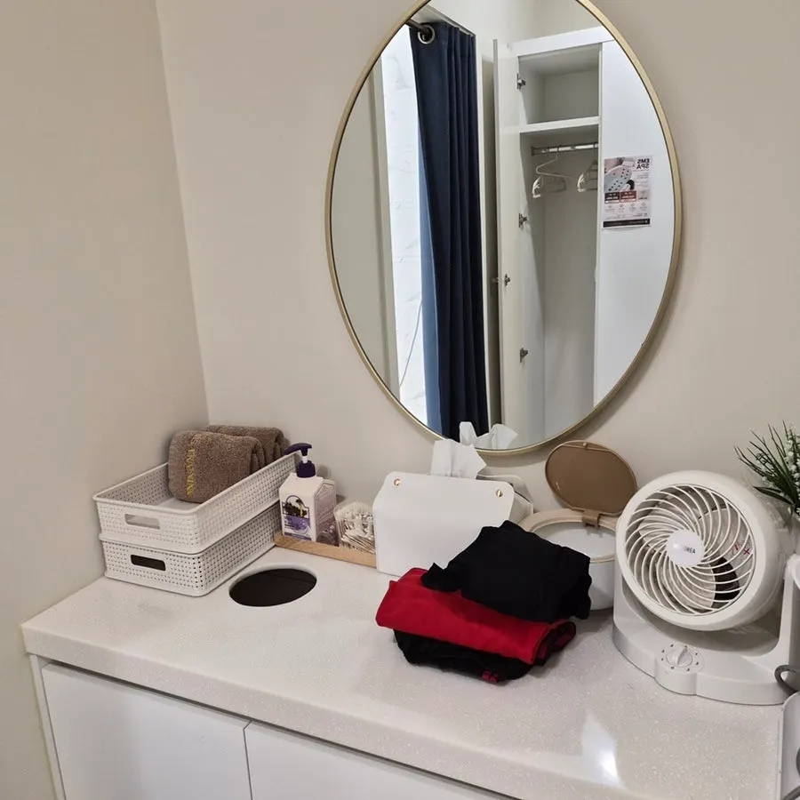 Changing area at Xpa with workout clothes ready