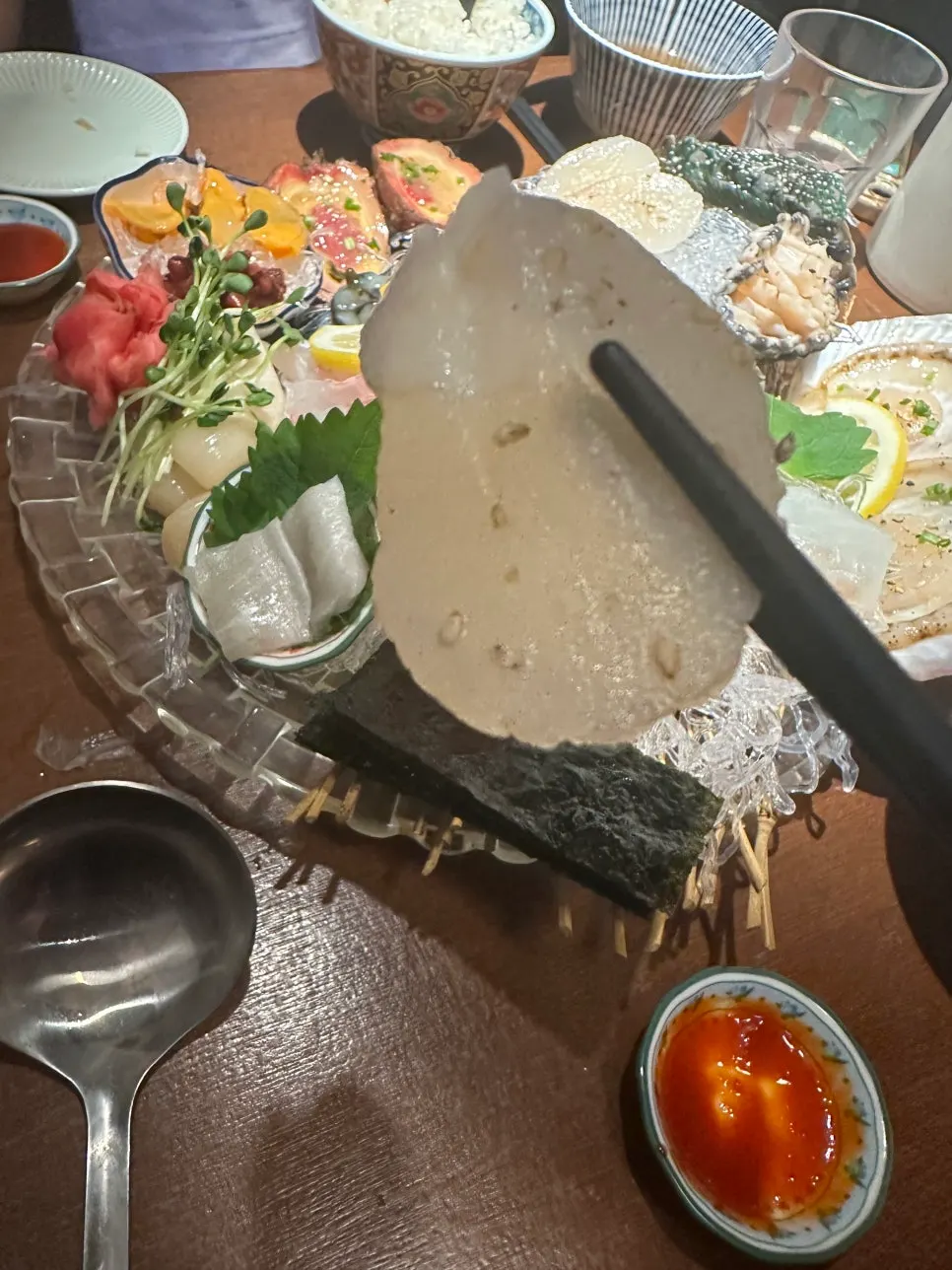Firm, springy abalone sashimi
