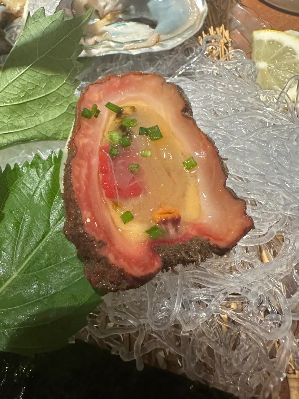 A piece of fresh seafood from the platter