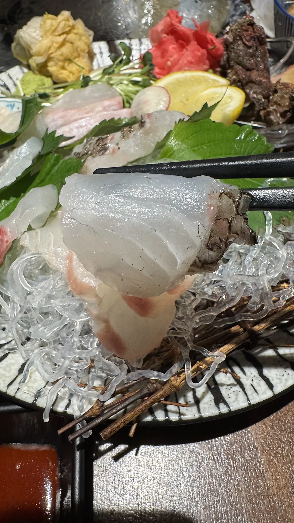 Abalone and scallop on the assorted platter