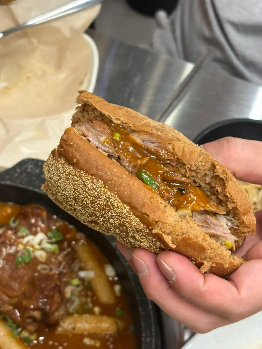 Bread topped with bone grill meat